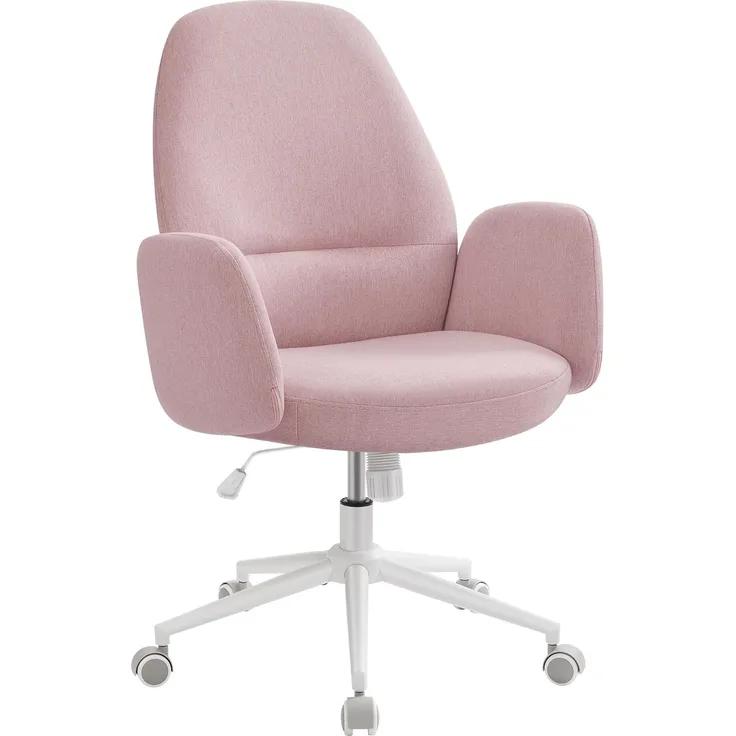 Songmics HOME Drehstuhl, Bürostuhl, Schreibtischstuhl, höhenverstellbar, modern, Rückenlehne, Armlehnen, breiter Sitz, Baumwoll-Leinen-Mischgewebe, pastellrosa OBGDE045R01
