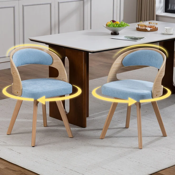 LVHOM Esszimmerstuhl 360° drehbar, 2er Set, Polsterstuhl aus Leinen und Massivholz, Küchenstuhl gepolstert, ergonomischer Schalenstuhl mit Armlehne, bis 150 kg – Bild 1
