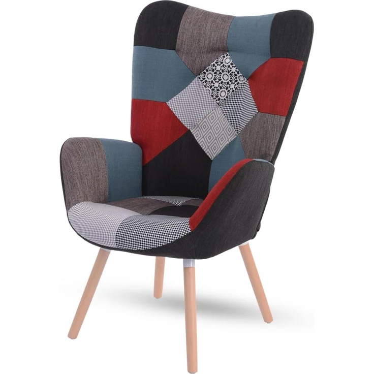 MEUBLE COSY Sessel Relaxsessel Lehnstühle Polstersessel Einzelsofa mit Holzbein Ohrensessel für Wohnzimmer Schlafzimmer Büro Vanity, Patchwork