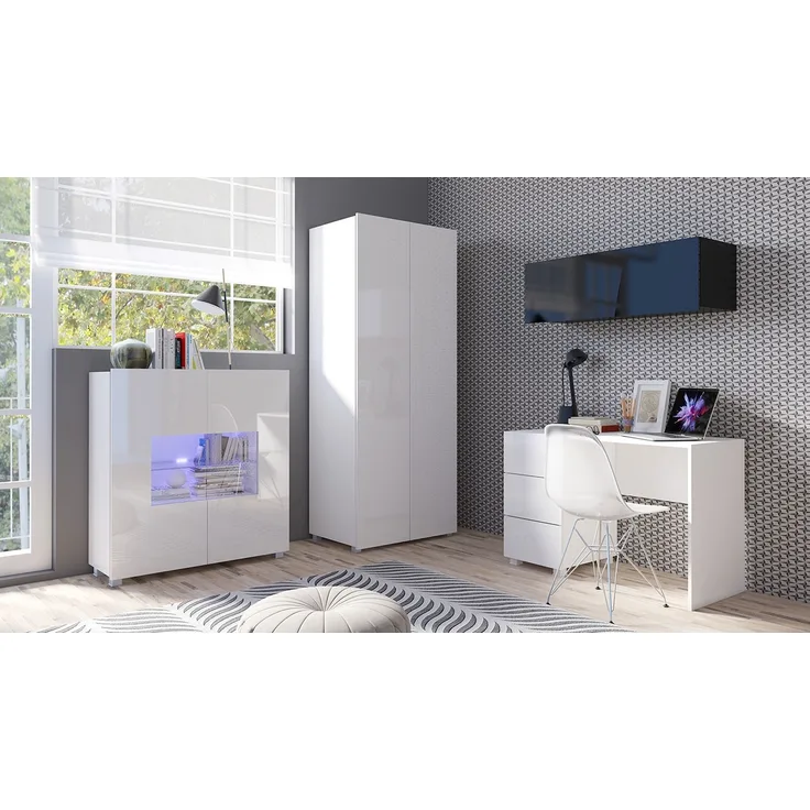 4-tlg. Jugendzimmer-Set 'LABRI 1' weiß/schwarz Hochglanz
