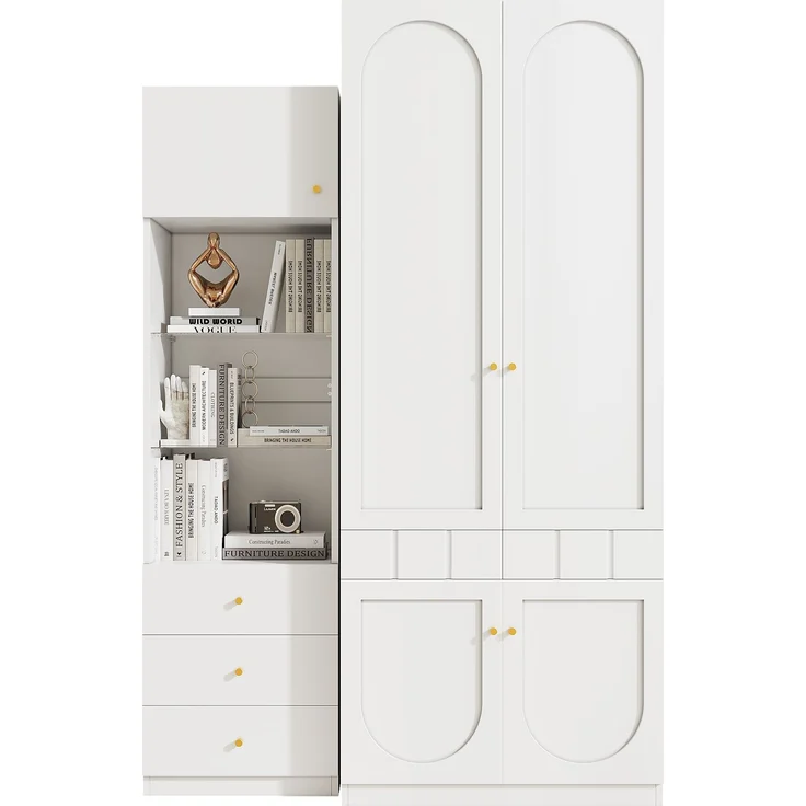 Kleiderschrank-Set, 2-türiger Kleiderschrank + Vitrine, Schlafzimmermöbel-Set, Schlafzimmer-Aufbewahrungsmöbel, Lack-Kleiderschrank + Aufbewahrungsschrank, Weißes Möbel-Set,80×50×200 cm,50×40×180 cm--Weiß--62.51x54x17.3cm--YOUDENOVA – Bild 5