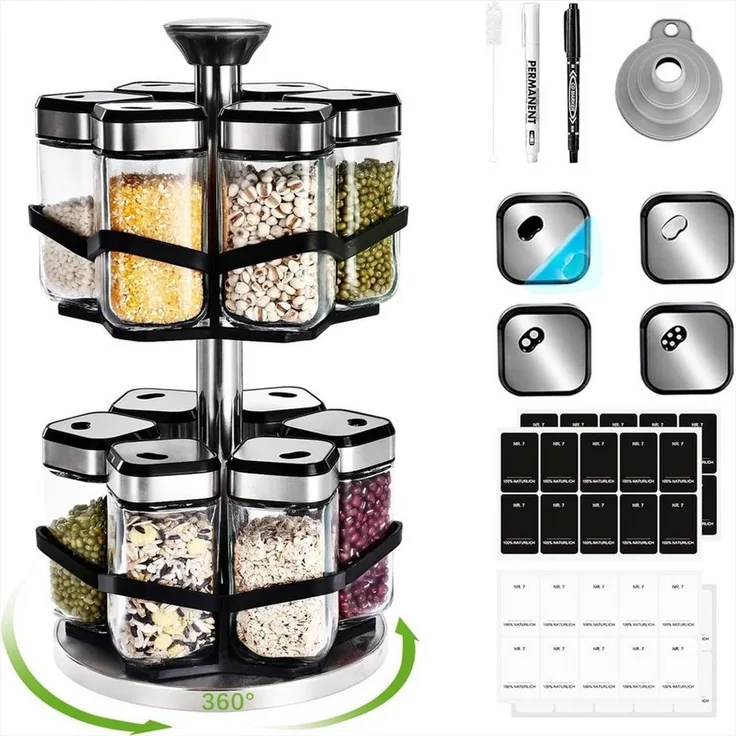KingLux Gewürzkarussell 360° Gewürzregal Drehbar 2 Etagen mit 12 x 120ml Gewürzgläser, (1-tlg)