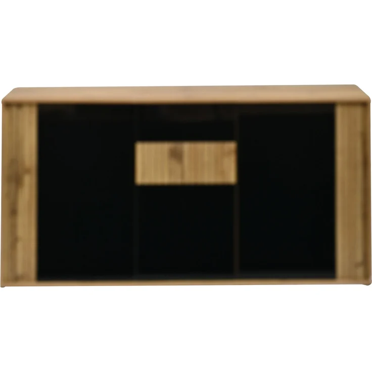 ZUBALIYA Sideboard 140x35x71 cm, mit 3 Türen, aus MDF / Spanplatte, Schwarz / Natur – Bild 20