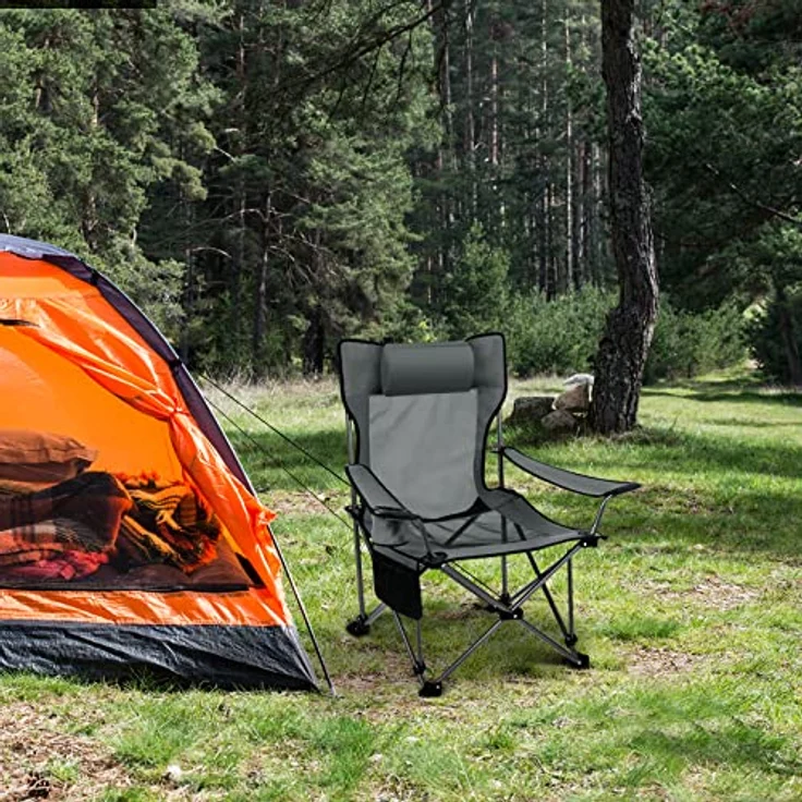 eSituro Faltstuhl Klappstuhl Campingstuhl klappbar, 2er Set, bis 150 kg, Angelstuhl Anglersessel faltbar, Campingliege mit Getränkehalter & Tragetasche, Grau – Bild 5