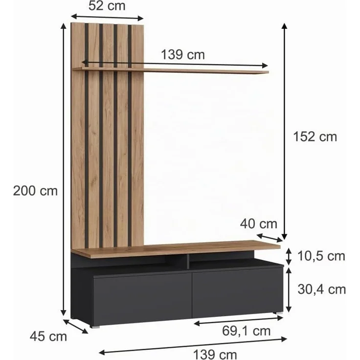 Wohnwand Harro Goldkraft Eiche/Greige Vicco – Bild 2