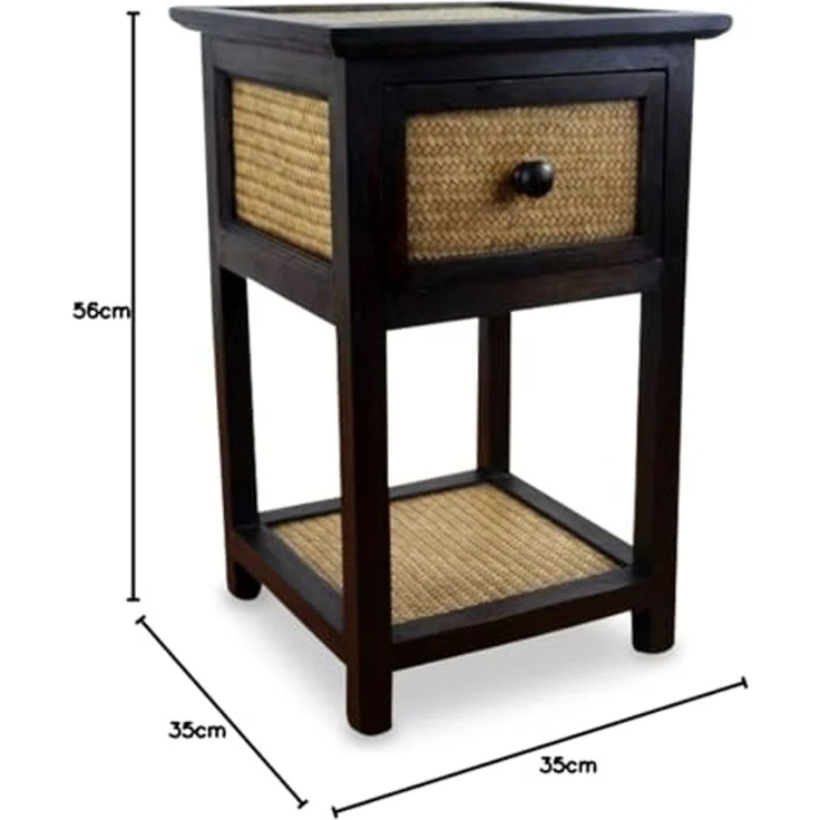 livasia Nachtschrank Rattan Nachttisch 35x35x55cm – Handgefertigt mit Schublade – Bild 3