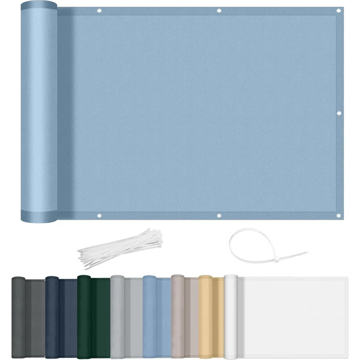 AXT SHADE Balkon Sichtschutz Wetterfest 90x500 cm Balkonverkleidung Balkonabdeckung Balkonbespannung Blickdichte Windschutz und UV-Schutz mit Kabelbinder für Balkongeländer-Graublau – Bild 1