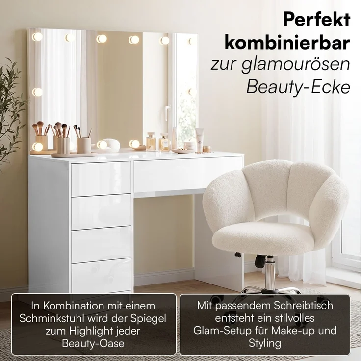 Bellamio 'Livny' Schminkspiegel mit LED-Glühbirnen, dimmbar, Hollywood Spiegel mit 3 Lichtfarben, weiß, 110x70 cm, inkl. Touch-Screen (mit Wandbefestigung) – Bild 10