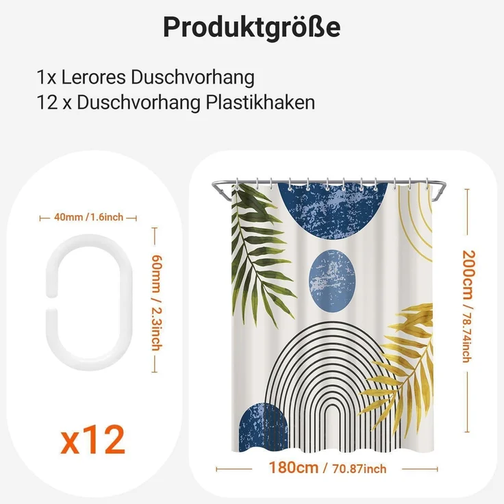Duschvorhang 180x200 Polyester Blau Goldene Blätter Linie 180 x 200 cm – Bild 2