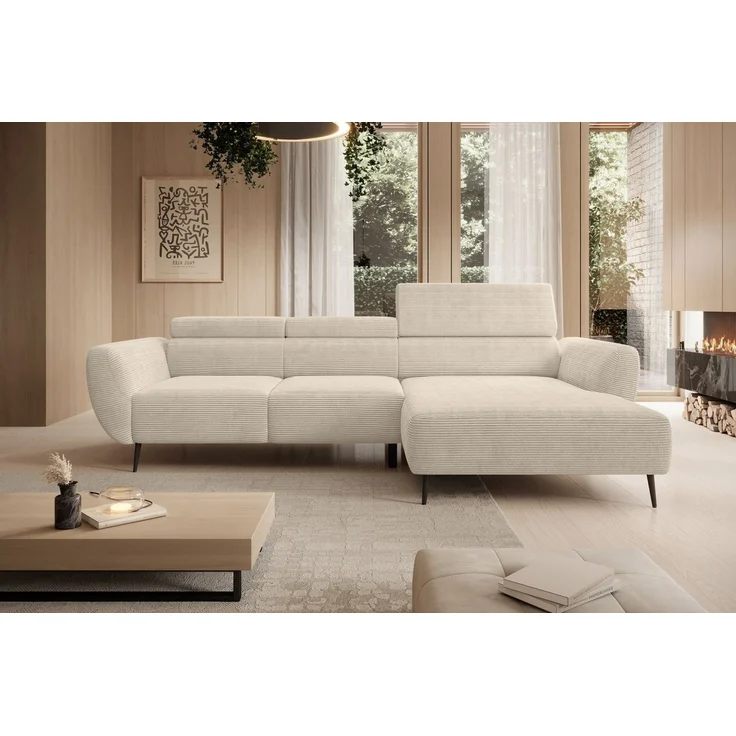 WERK2 Ecksofa Alisson Sitztiefe elektrisch verstellbar, verstellbare Kopfstützen, Schwebendes L-Form Sofa in Cord, 15 cm bodenfrei (saugrobotergeeignet) – Bild 2