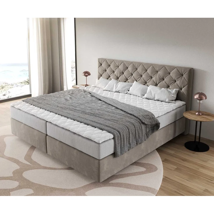 Boxspringbett Dream-Great Mikrofaser Beige 200x200 cm mit Taschenfederkernmatratze und Topper Visco – Bild 4