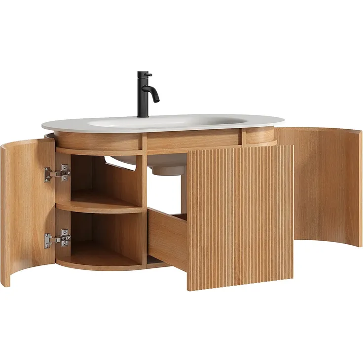 Vente-unique - LILIKO Waschbeckenmöbel Holz, Platte Beige - B 50 cm x H 46 cm x L 90 cm – Bild 4