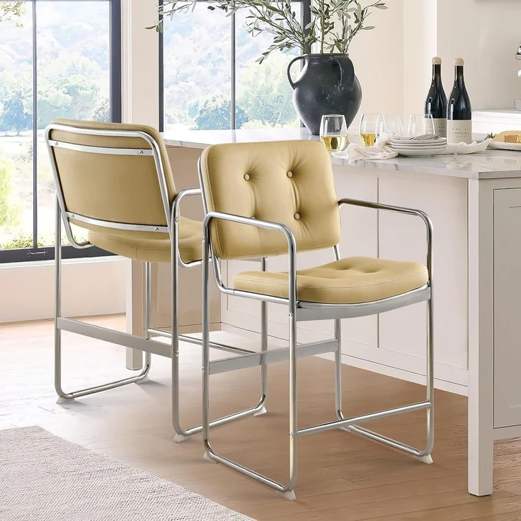 COLAMY Esszimmerstühle 2er Set, Barstuhl mit Lehne, PU-Leder Küchenstühle mit Rückenlehne, PU-Leder Kücheninsel Barstuhl in Thekenhöhe für Esszimmer, Küche, Restaurant, Grün