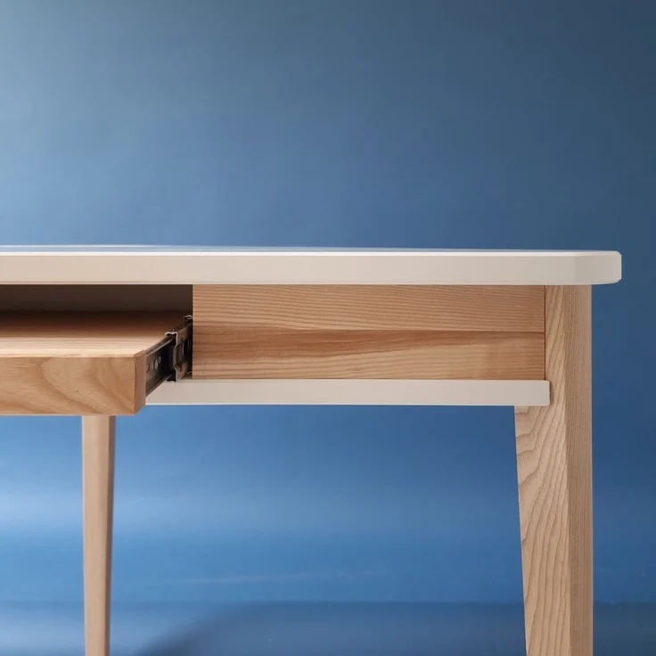 Ragaba Eckschreibtisch mit Tastaturauszug, MDF & Massives Eschenholz, 114x61 cm, Weiß – Bild 5