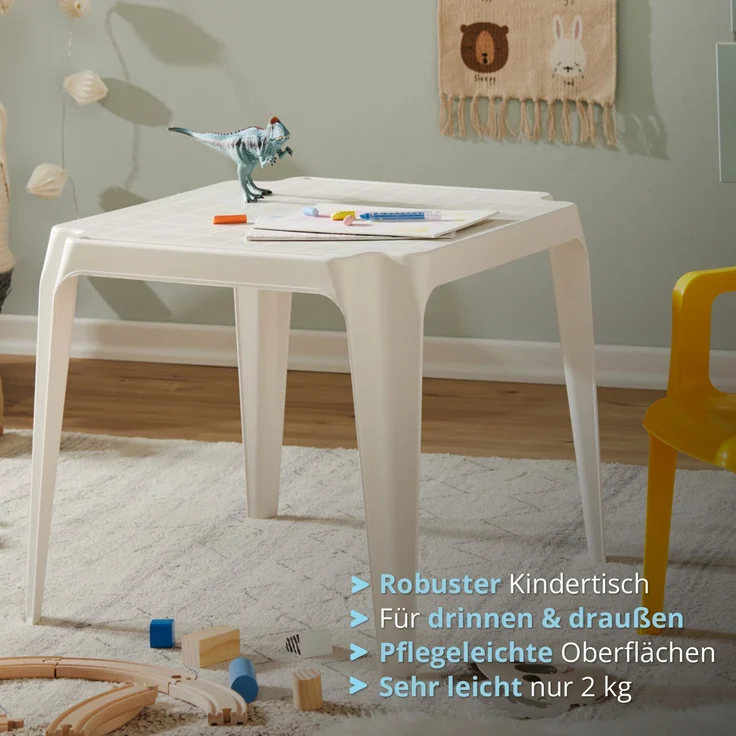 KHG Kindertisch weiß für Garten & Kinderzimmer, Outdoor, Pflegeleichte Oberfläche, robust wetterfest, kindgerechte Höhe 44 x 50 x 50 cm – Bild 7