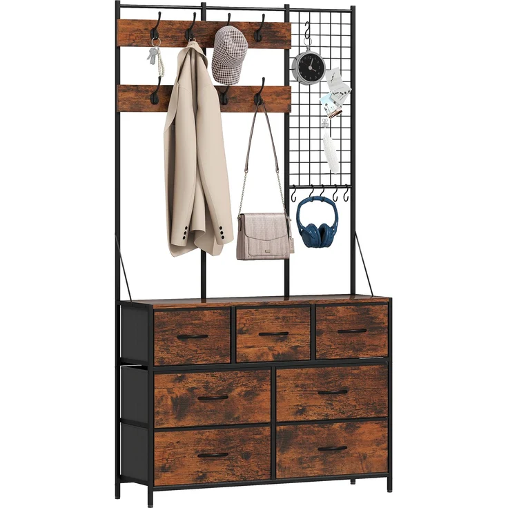 HOMCOM Garderobenständer, Spanplatte, Stahl, Rustikal-Braun, 100L x 30B x 183H cm – Bild 1