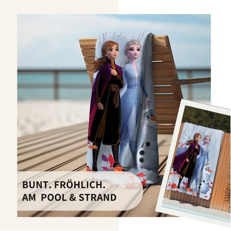 MTOnlinehandel Badetuch Anna & Elsa, 70x140cm, Geschenk für Mädchen, 100% Baumwolle (1-St), Strandtuch Eiskönigin, weich, saugfähig – Bild 2