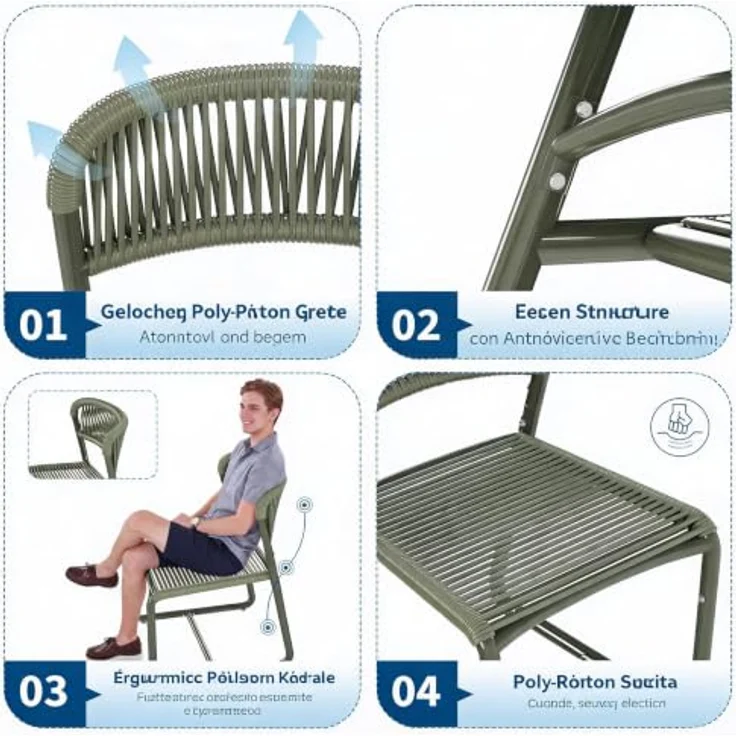 GarveeHome Bistrotisch mit 2 Stühlen, Modernes 3-teiliges Bistro-Set für Garten, Balkonmöbel Set mit 80cm Tisch&2 Stühle aus wetterfestem, Terrassenmöbel Möbel Set für Kleinen Balkon（Graugrün） – Bild 4