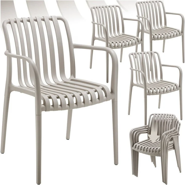 tectake Gartenstuhl Balkonstuhl Alcudia, wetterfest und UV-beständig, stapelbar (Set, 4 St), Wetterfester, robuster und langlebiger Kunststoff – Bild 1