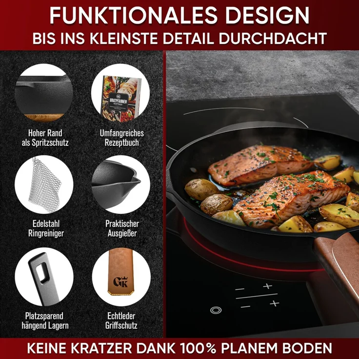 Gusseisen Set 10-teilig in Holzbox – Dutch Oven 4,5 l, Pfanne Ø 26 cm, Grillplatte, Zubehör & Rezeptbuch, ideal für Grill & Outdoor – Bild 3