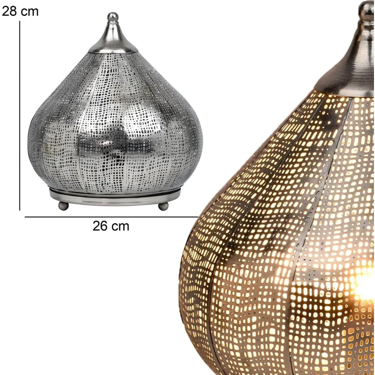 Marrakesch Orient & Mediterran Interior Nachttischlampe 2er Set Orientalische Deko Tischlampe Nachttischlampe Lampe Silber, Leuchtmittel nicht im Lieferumfang enthalten, Handarbeit – Bild 6