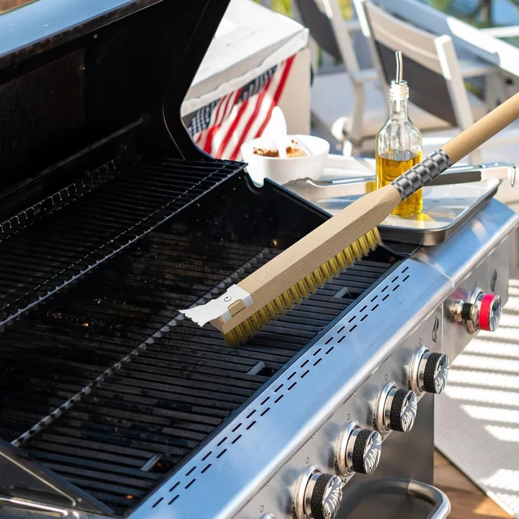 LuxusKollektion Reinigungsbürste für Grill und Pizzaofen, Stahl Messing natur, ca. 64 cm – Bild 2