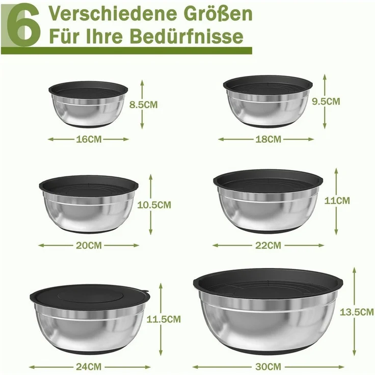 GLIESE Rührschüssel Edelstahl-Set Mit Nestenden Schüsseln Luftdichten Deckeln, (26-tlg), stapelbar – Bild 2