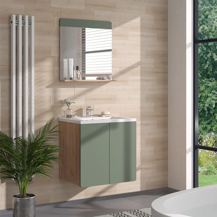 Badezimmerspiegel Izan Grün/Goldkraft Eiche 60 x 62 cm mit Ablage Vicco – Bild 3