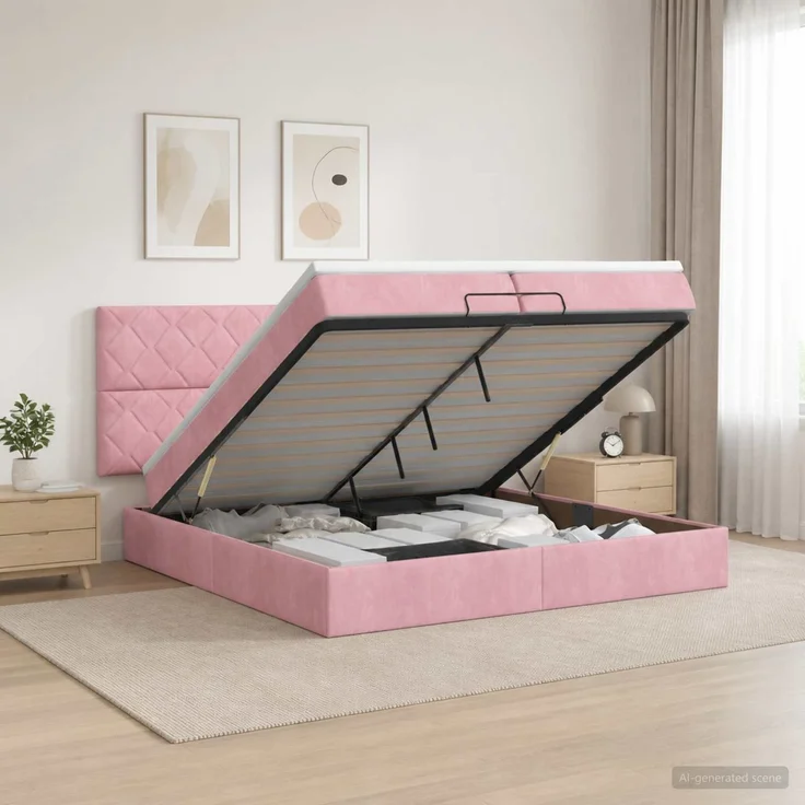 vidaXL Ottoman Bett mit Matratze mit Kopfteil Rosa 200 x 200 cm Samt 3457820 – Bild 1