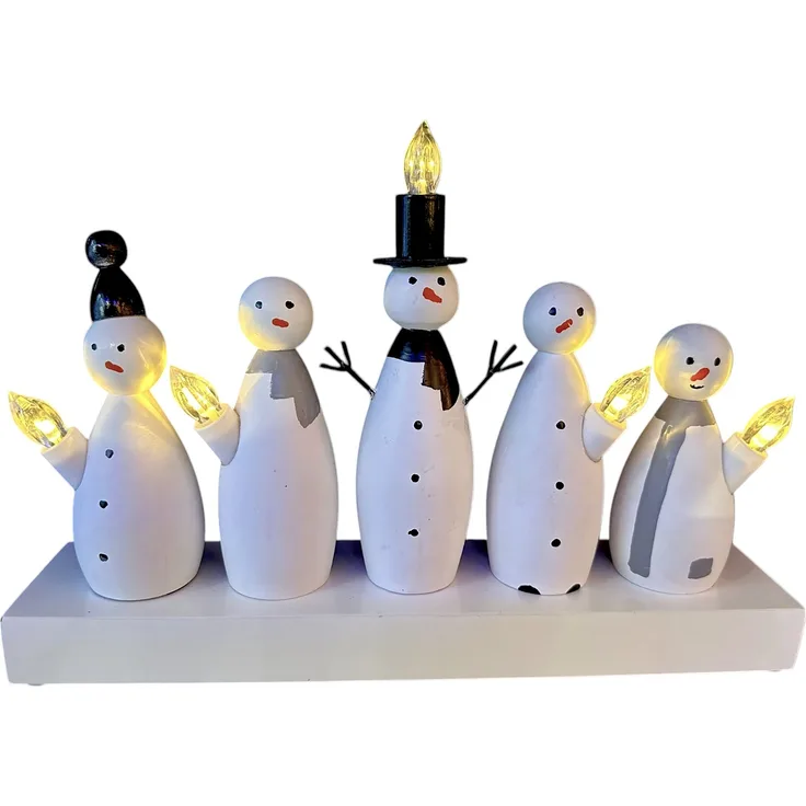 LED Holz-Skulptur Schneemänner, warmweiß, Timer, 33×7×22,5 cm