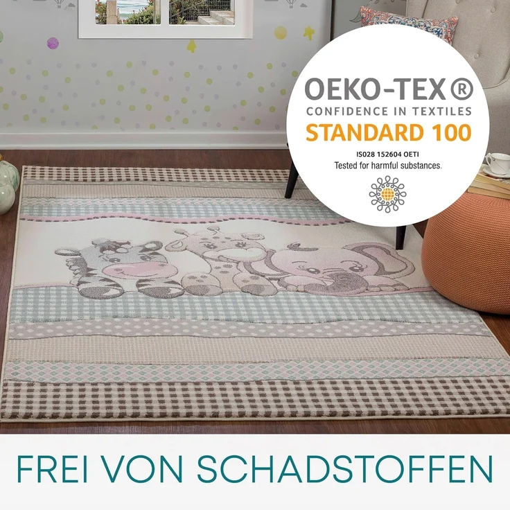 Surya Dschungel Kinderteppich - Safari-Teppich, Teppich Kinderzimmer oder Babyzimmer, Kinderzimmerteppich, Krabbelteppich oder Spielteppich - Baby Teppich für Junge & Mädchen, Beige 160x220 cm – Bild 3