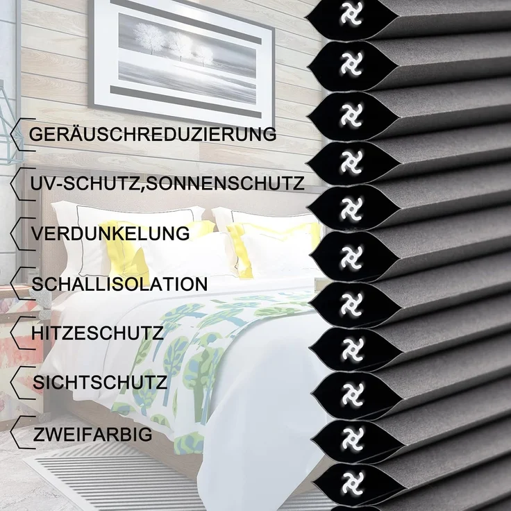 WOLTU Wabenplissee ohne Bohren Verdunklung Thermo Doppelplissee Klemmfix Zweifarbig 90x130 cm Dunkelgrau-Weiß, Plissee Faltrollo Sonnen-, Sicht- & Schallschutz, Jalousie Plisseerollo für Fenster & Tür – Bild 4