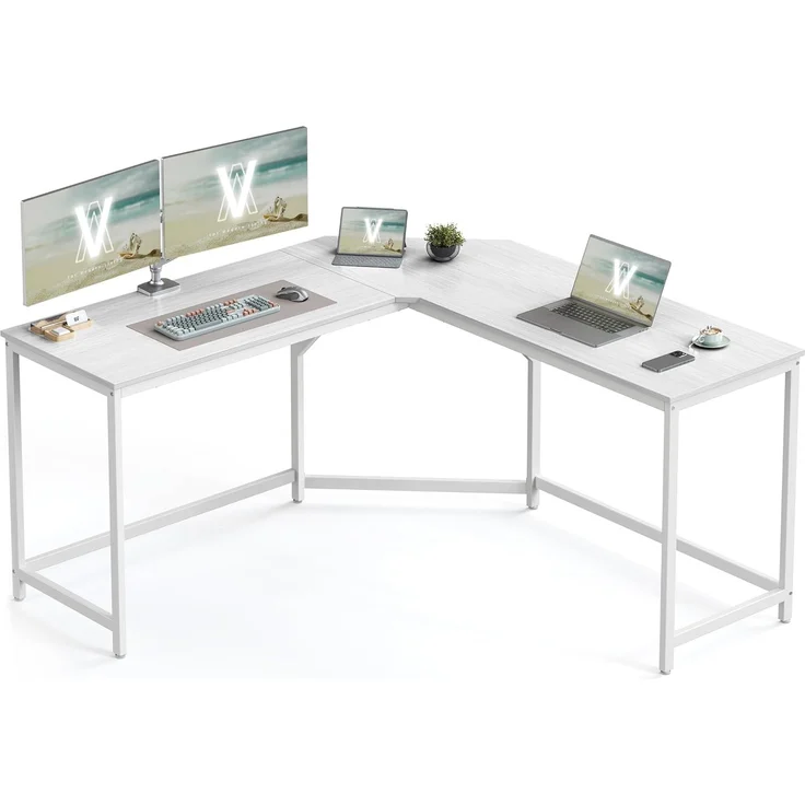 VASAGLE Eckschreibtisch, L-förmiger Computertisch, 149 x 149 x 76 cm, platzsparender Bürotisch, Homeoffice, Gaming, ahornweiß LWD073W01 – Bild 1