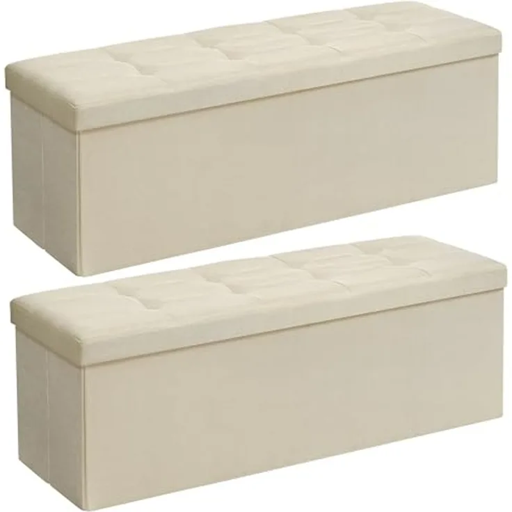 Sitzbank mit Stauraum, 110 cm, klappbare Sitztruhe, Aufbewahrungsbox, Fußbank, Beige