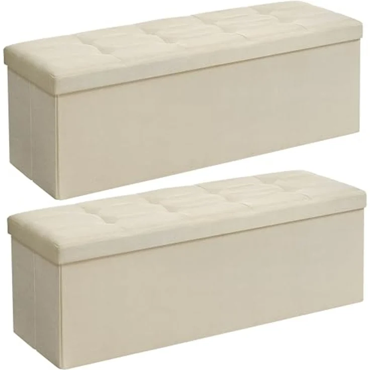 Sitzbank mit Stauraum, 110 cm, klappbare Sitztruhe, Aufbewahrungsbox, Fußbank, Beige – Bild 1