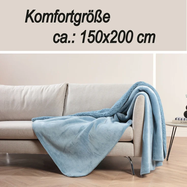 Kuscheldecke "Teddy Fleece" Sherpa/Flanell, 150x200cm Blau – Bild 5