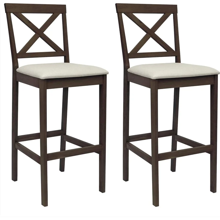 vidaXL Barhocker 2 stk. Hellbraun und Beige Massivgummi Holz und Stoff 42047607 – Bild 2