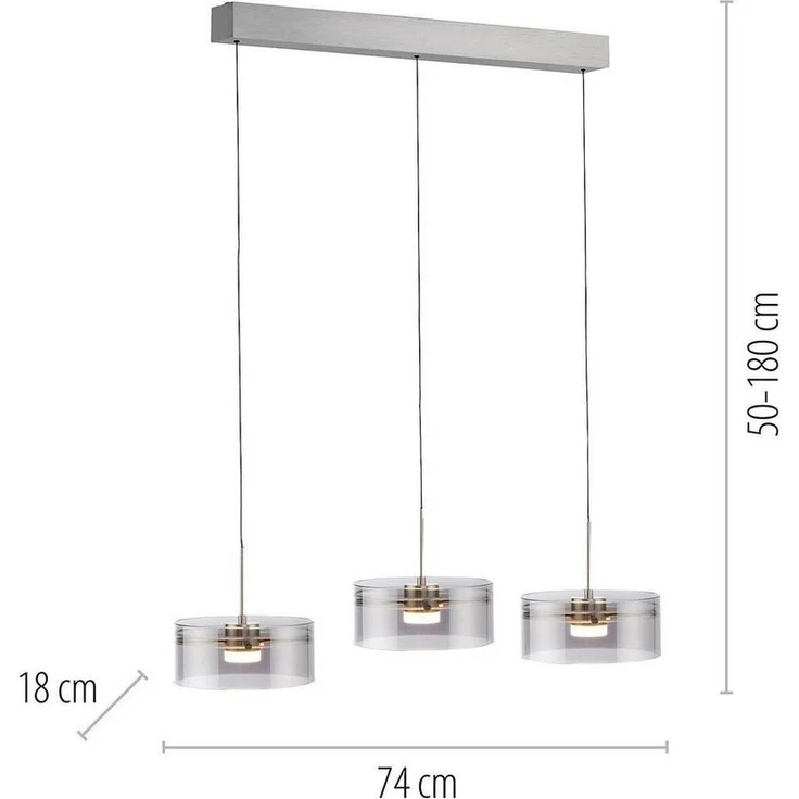 LED-Pendelleuchte MONDO Karena 74 cm, Glas, Metall, Silber, 74 x 180 x 18 cm – Bild 3