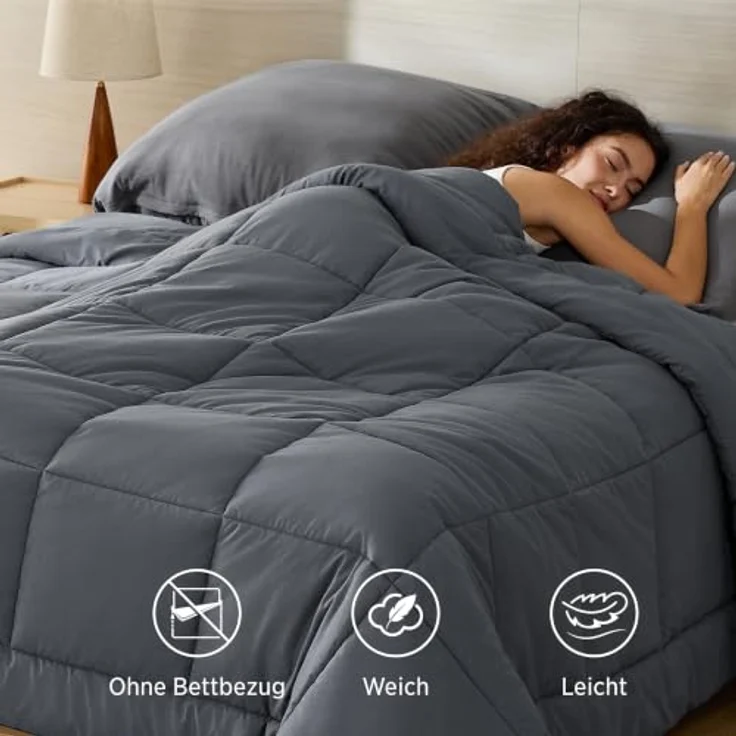 BEDSURE Bettdecke Ohne Bezug 135x200-2er Set Bettdecken mit Bezug | Bettdecke 135x200 für Allergiker, Waschbare 4 Jahreszeiten Bettdecken, Oeko-TEX Ganzjahresdecke, Warm & Gemütlich, Grau – Bild 2