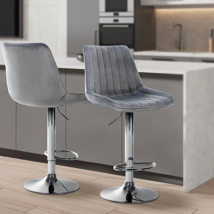DELUKE® Barhocker RIO - Dunkelgrau, Samt, Chrom Barhocker mit Lehne Barstuhl Tresenhocker Tresenstuhl Kneipenhocker Kneipenstuhl – Bild 7