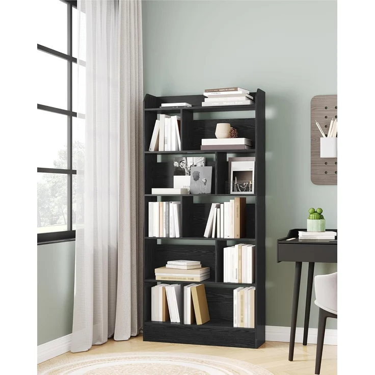 Bücherregal, Bücherschrank, mit 6 Fächern, Aufbewahrungsregal, Standregal, für Wohnzimmer, Büro, Schlafzimmer, 24 x 80 x 170 cm, Schwarz – Bild 5