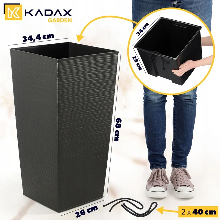 KADAX Blumentopf Blumentopf mit Einsatzabdeckung Blumenständer Hoch Garten Graphit 34x68cm – Bild 3
