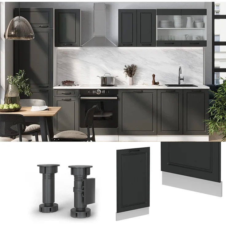 Geschirrspülblende R-Line Anthrazit Landhaus 45 cm ohne Arbeitsplatte Vicco – Bild 3