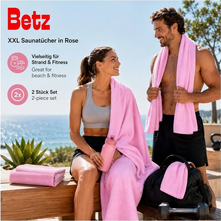 Betz Saunatuch 2 Stück Saunatücher Palermo 80x200 cm Badetuch Strandtuch, 100% Baumwolle (Set, 2-St) – Bild 2