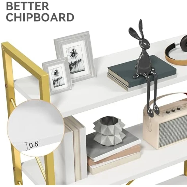 DWVO Bücherregal, Weiß & Gold, 5 Regalböden, Aufbewahrungsschrank mit Türen, modernes Bücherregal für Büro & Zuhause, kompaktes Ausstellungsregal, langlebiges Design – Bild 6
