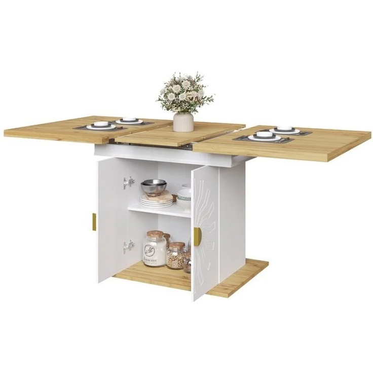 OKWISH Esstisch für Küche & Wohnzimmer (Ausziehtisch – Ausziehfunktion Weiß, 1-St, 110(140) x 70 x 76 cm) – Bild 4