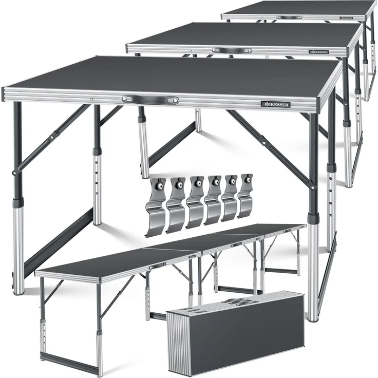KESSER® Multifunktionstisch Profi 3- teilig, 100 x 60 cm, Tapeziertisch 30kg Tragkraft je Tisch Mit Ausziehfunktion Klapptisch Flohmarktisch Beistelltisch Mehrzwecktisch Campingtisch höhenverstellbar Anthrazit – Bild 1