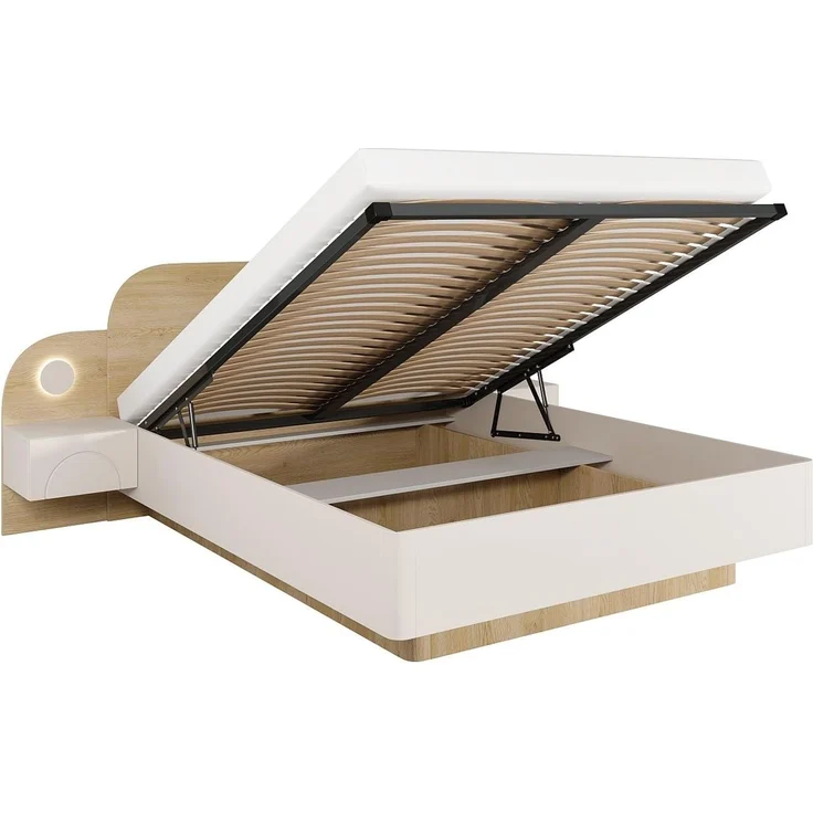 Vente-unique - DARTAGNO Bett Holz, Platte Beige - B 210 cm x H 105,5 cm x L 243,6 cm – Bild 3