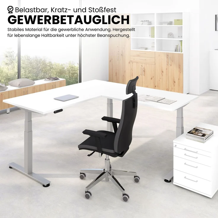 bümö Eckschreibtisch elektrisch höhenverstellbar L-Form: 200 x 240 cm in grau, Gestell silber - Stehschreibtisch mit Memory-Steuerung, elektrischer XXL Schreibtisch für die Ecke, XDSMW-2016-5-S – Bild 3