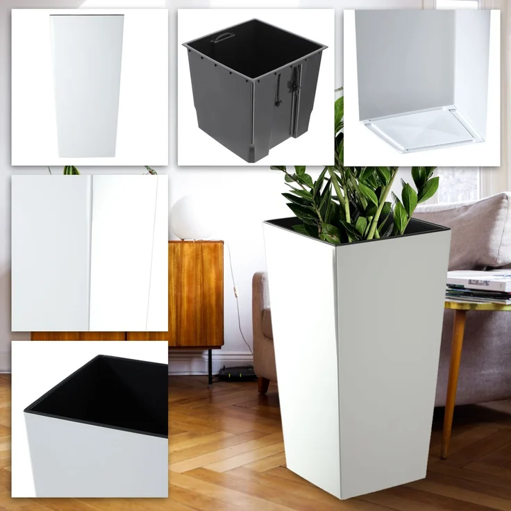 KADAX Blumentopf Blumentopf mit Einsatz 68 cm Garten Blumenständer hoch weiß glänzend – Bild 6